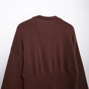 Cardigan in maglia da donna scollo a V marrone scuro con dettaglio retro a coste