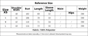 Tabella taglie per camicia bianca da donna con misure di spalle, busto e lunghezza manica