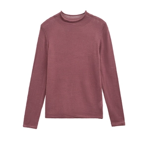 Minimalist dusty rose long sleeve crew neck knit sweater for women in high quality blend