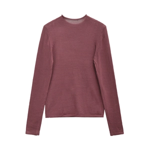 Minimalist long sleeve crewneck knit sweater in deep burgundy with a standard fit
