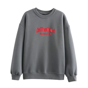 Felpa grigia oversize da donna con stampa rossa OnTheQuest for Love stile autunnale