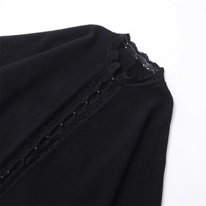 Elegant black knit cardigan for women with delicate lace trim and button detail