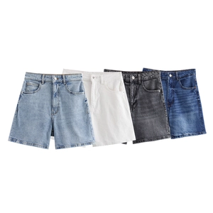 Pantalones cortos vaqueros de cintura alta en azul claro, blanco, gris y azul índigo
