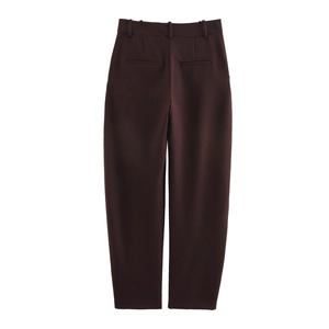 Klassische dunkelbraune Hochbundhose mit konischem Schnitt aus gewebtem Stoff