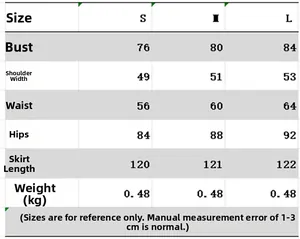 Size chart table for women's slim sleeveless maxi dress showing bust and waist dimensions
