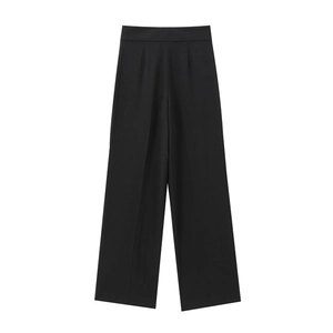 Pantalon large taille haute pour femme noir avec plis devant et tombé fluide élégant