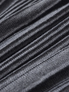 Macro view of dark grey slim knit fabric with high-density ribbed texture detail