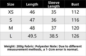 Size chart for asymmetric pique top and trousers showing XS to L body measurements