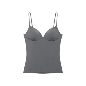Dark grey fashion camisole for women with built-in padded cups and adjustable thin straps