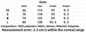 Detailed size chart for casual women's polyester trousers showing waist and length