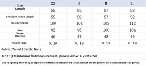 Detailed size chart for women's safari style shirt with measurements in CM and KG