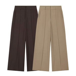 Women High Waist Wide Leg Straight Pants Office Lady Solid Color Minimalist Casual Trousers Loose Fit Work Wear Bottoms