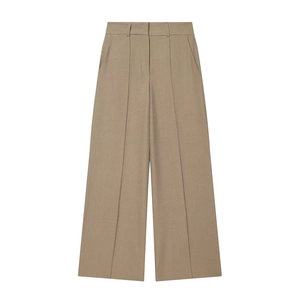 Women's high waist wide leg trousers in khaki with front creases for professional look