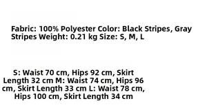 Detailed size chart for pinstripe mini skirt with waist and length measurements in cm