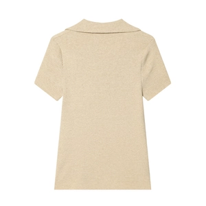 Polo a maniche corte in maglia a coste beige da donna con vista posteriore piatta