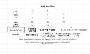 Detailed size chart for the off-white sleeveless V-neck knit dress with garment measurements