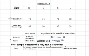 Detailed size chart for white cotton embroidery corset top showing bust and length measures