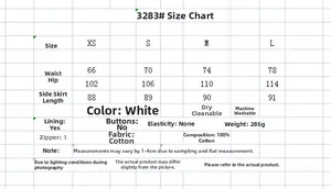 Size chart for embroidery corset and skirt set with waist and hip measurements