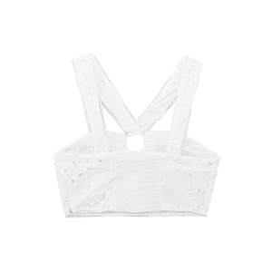 White eyelet embroidery cropped camisole top with wide straps and smocked back design