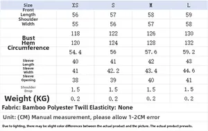 Detailed size chart for women casual loose shirt with measurements in cm for XS to L