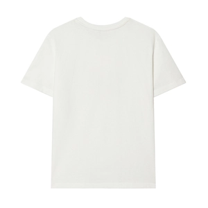 Rückansicht eines minimalistischen weißen Kurzarm-T-Shirts mit Rundhalsausschnitt aus Baumwolle