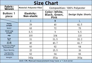 Guide des tailles détaillé pour ensemble gilet et short avec mesures et infos tissu