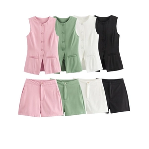 Ensemble d'été 2 pièces pour femmes avec gilet à col en V et short taille haute en 4 coloris