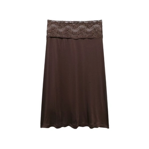 Gonna midi minimalista marrone scuro con cintura in pizzo e finitura in raso
