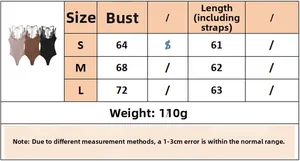 Size chart for lace trim backless bodysuit showing bust and length measurements in centimeters