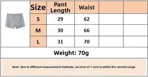 Size chart for gray knitted slim fit shorts with elastic waist and wavy hem details