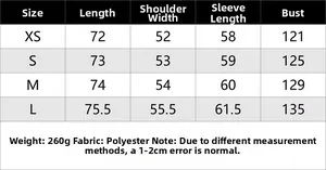 Size chart for casual loose polyester shirt showing chest, length, and shoulder measures
