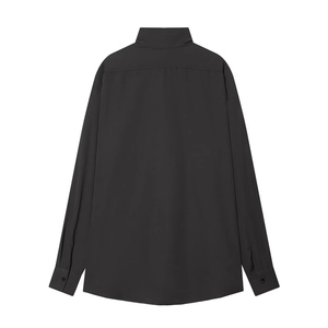 Classic dark grey long sleeve dress shirt for men showing professional back yoke detail