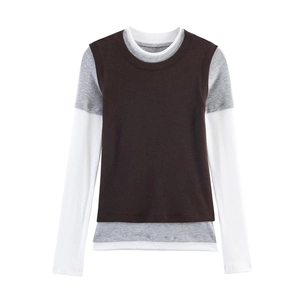 Damen Langarmshirt in Slim Fit mit braunem, grauem und weißem dreifach Lagenlook Design