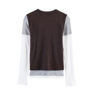 Damen Langarmshirt in schmaler Passform mit dreifarbigem Patchwork und Lagenlook