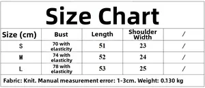 Detailed size chart for ribbed knit slim fit top showing S M L measurements and fabric info