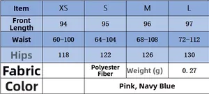 Tableau des tailles pour pantalon d'été à taille élastique en rose et bleu marine