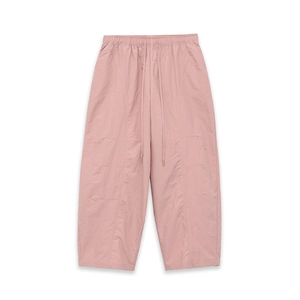 Pantalon large rose clair à taille élastique avec cordon de serrage et détails cousus