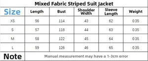 Tabla de tallas para la chaqueta blazer de mezcla a rayas con medidas de XS a L