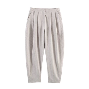 Pantalón de rayas de talle alto para mujer en gris claro con silueta harén ahusada
