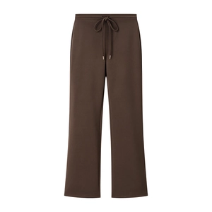 Women's dark brown wide-leg trousers with adjustable drawstring waist and relaxed fit