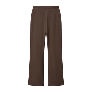 Women's solid brown high-waist flare pants with adjustable drawstring for casual wear