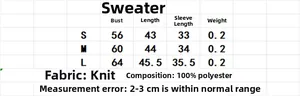 Tabella delle taglie dalla S alla L e dettagli del tessuto 100% poliestere per top in maglia