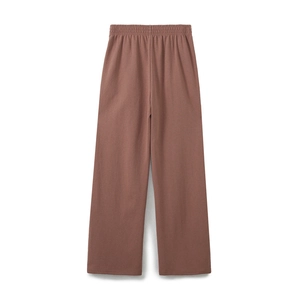 Minimalistische braune weite Strickhose mit elastischem Bund und weichem Baumwollfall