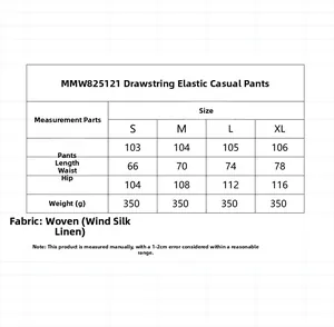Tabella delle taglie dettagliata per pantaloni dritti da donna con coulisse S-XL