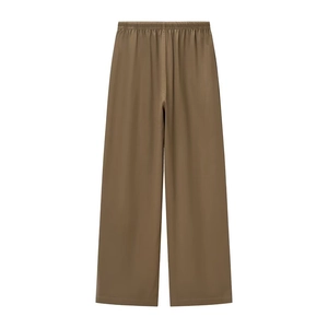 Pantaloni minimalisti marrone scuro a gamba dritta con coulisse ed elastico in vita