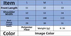 Size guide table for women's knit sweater showing dimensions for S, M, and L sizes