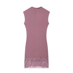 Elegantes ärmelloses malvenfarbenes Bodycon-Kleid mit Spitzenbesatz und Neckholder-Ausschnitt