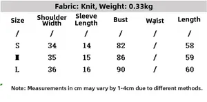 Tableau détaillé des tailles pour haut en tricot pour femmes avec mesures en cm