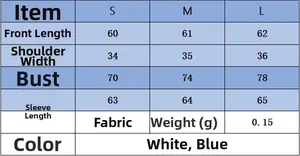 Detailed size chart for the minimalist long sleeve crewneck top showing S-L dimensions