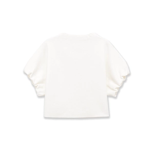 Chemisier blanc minimaliste à manches bouffantes courtes avec col rond et plis